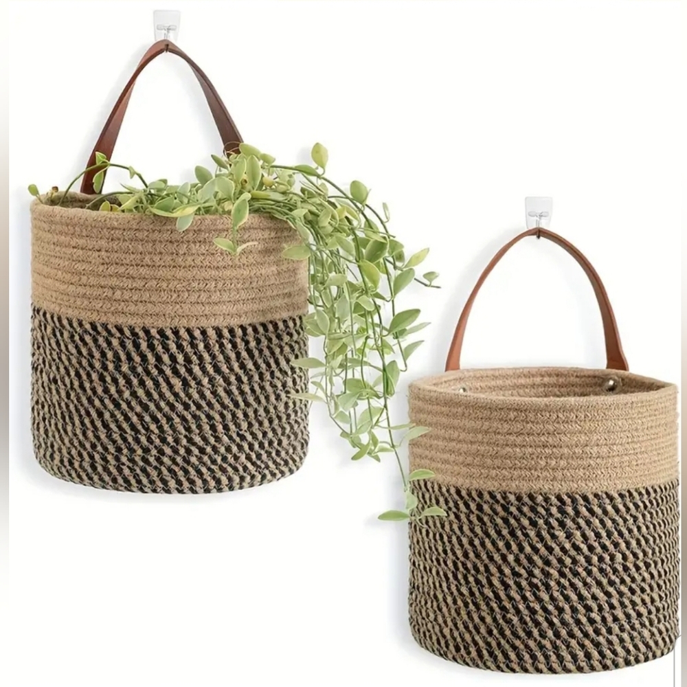 100% Cotton Woven Hanging Rope Storage Planter Woven Basket 2 Pieces